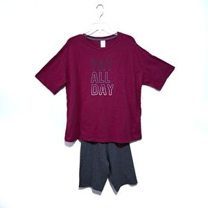 SECRET TREASURES T Shirt Bike Shorts  Sz M Pink Grey